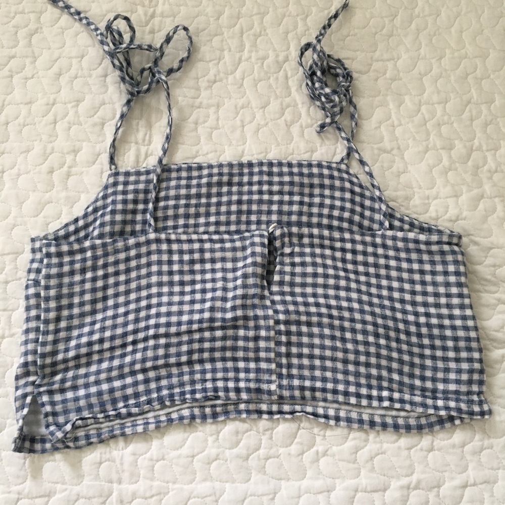 RARE Brandy Melville Cropped Gingham Tie Top - Picture 3 of 4